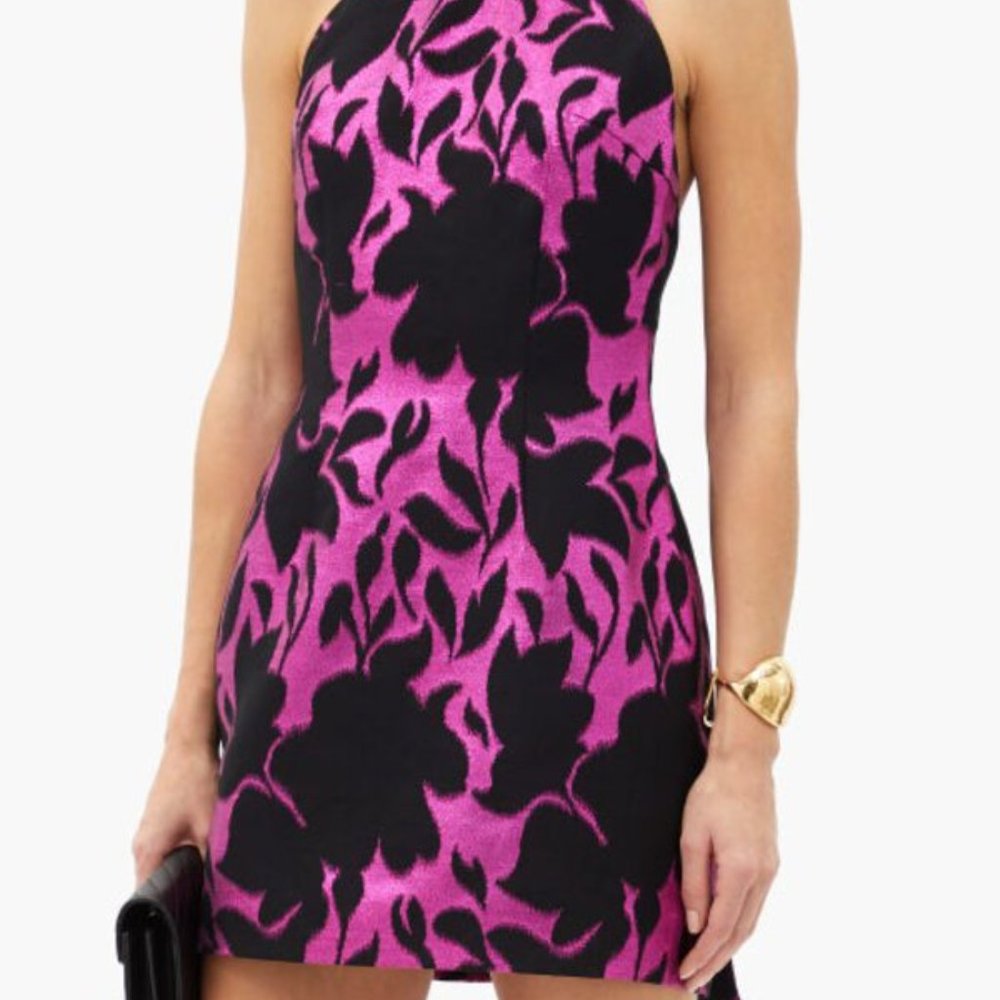 Elzinga Floral-Jacquard Halterneck Glitter Mini Dress